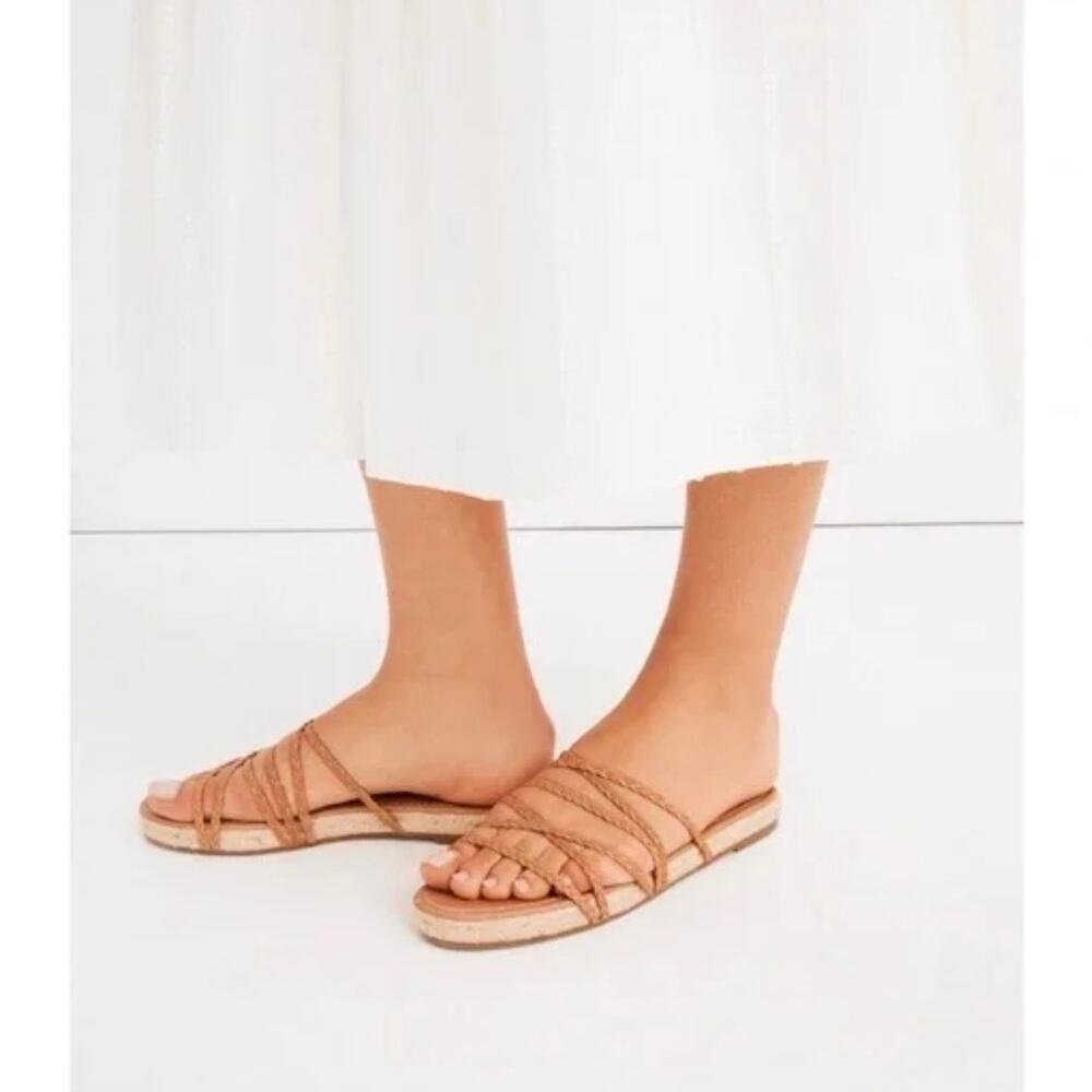 Madewell 'Kathryn' Women's 6 Espadrille Leather Strap Slide Sandal Braided Tan